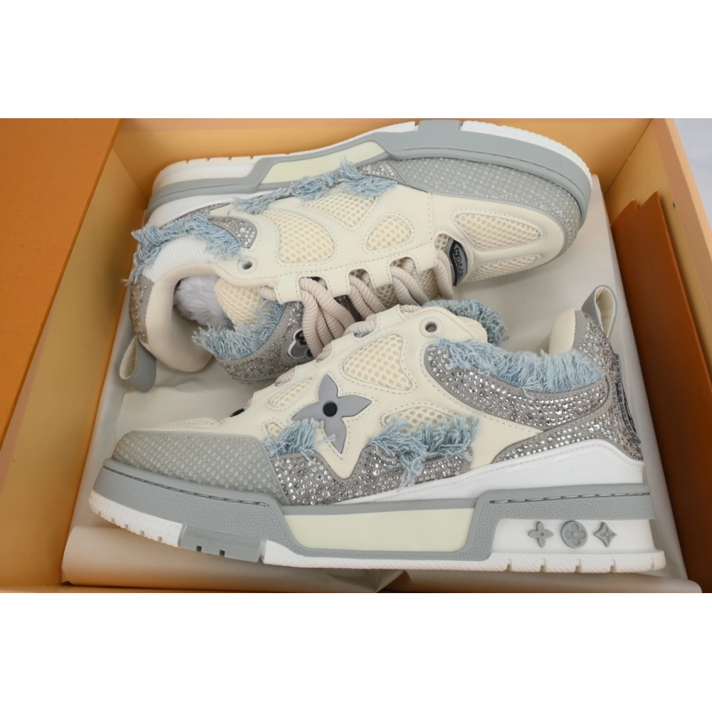 Louis Vuitton LV Skate Sneaker Horse Hair Gray White Diamond