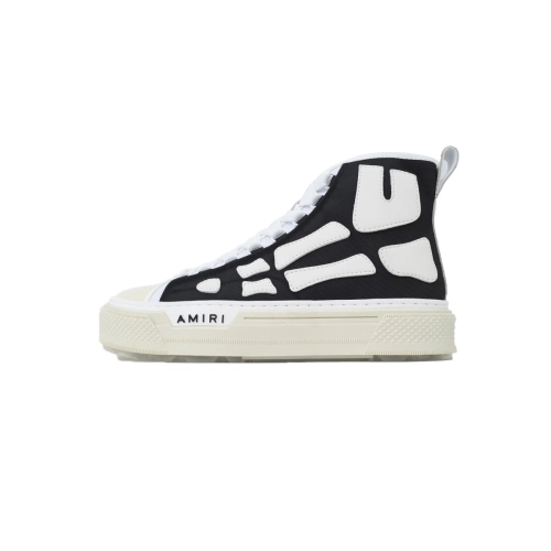AMIRI Skel Court Hi Sneakers Cotton Canvas and Buffed Leather Sneakers Black White