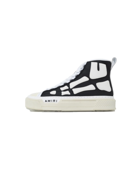 AMIRI Skel Court Hi Sneakers Cotton Canvas and Buffed Leather Sneakers Black White