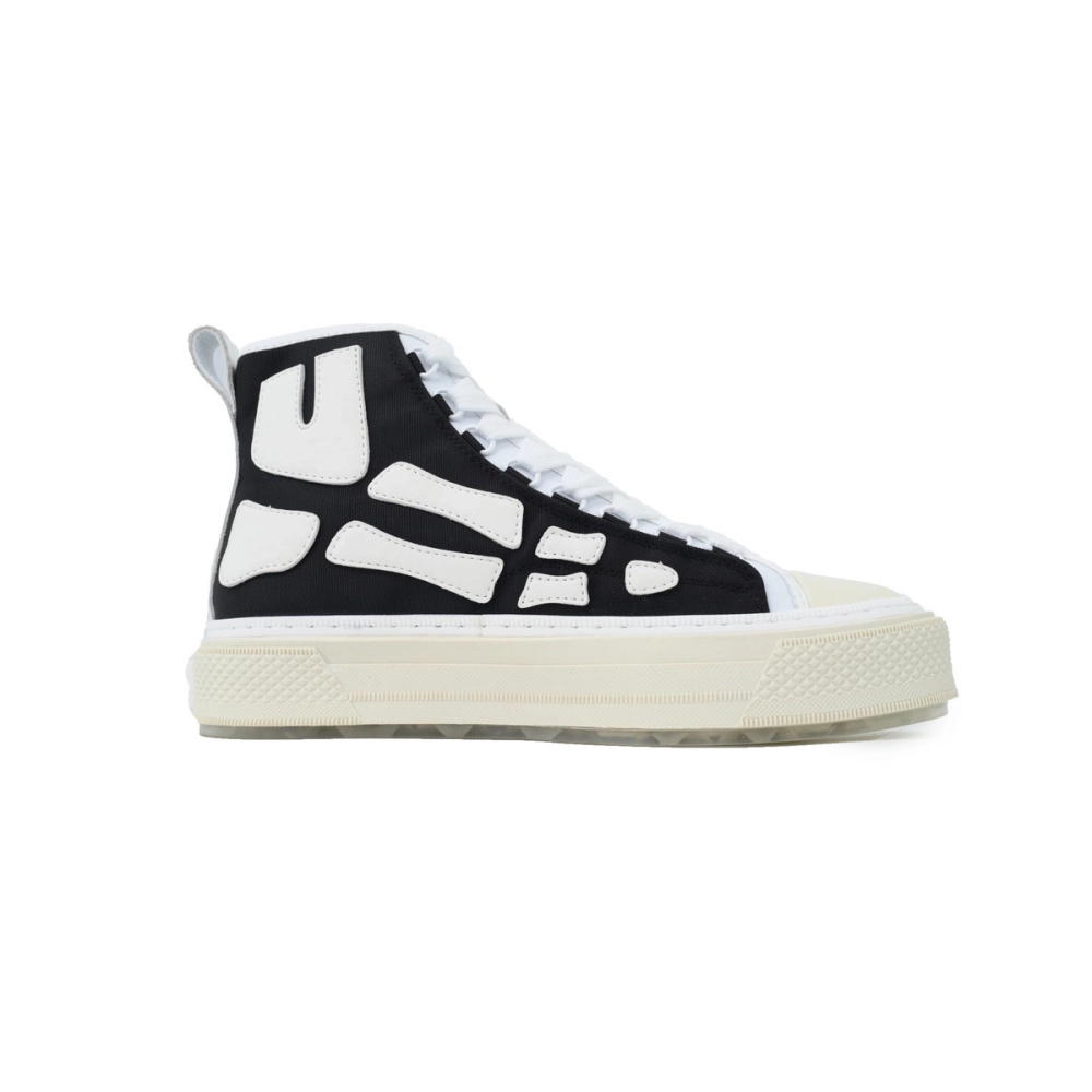 AMIRI Skel Court Hi Sneakers Cotton Canvas and Buffed Leather Sneakers Black White