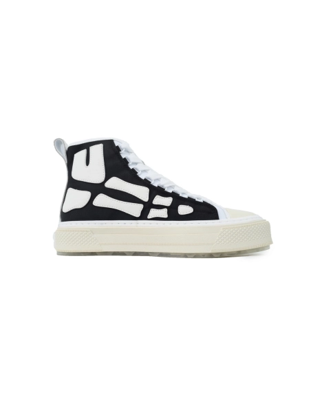 AMIRI Skel Court Hi Sneakers Cotton Canvas and Buffed Leather Sneakers Black White