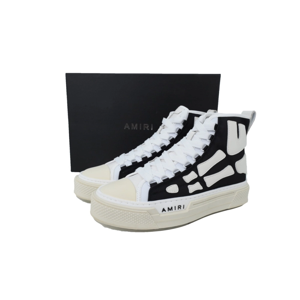 AMIRI Skel Court Hi Sneakers Cotton Canvas and Buffed Leather Sneakers Black White