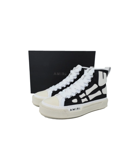 AMIRI Skel Court Hi Sneakers Cotton Canvas and Buffed Leather Sneakers Black White
