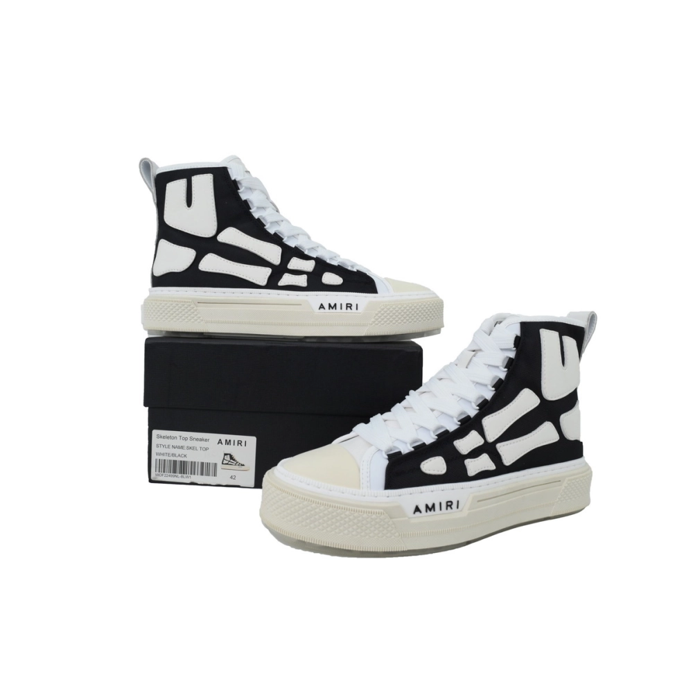 AMIRI Skel Court Hi Sneakers Cotton Canvas and Buffed Leather Sneakers Black White