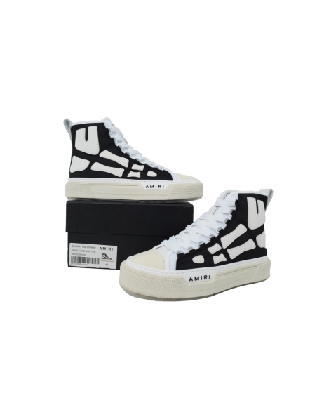 AMIRI Skel Court Hi Sneakers Cotton Canvas and Buffed Leather Sneakers Black White
