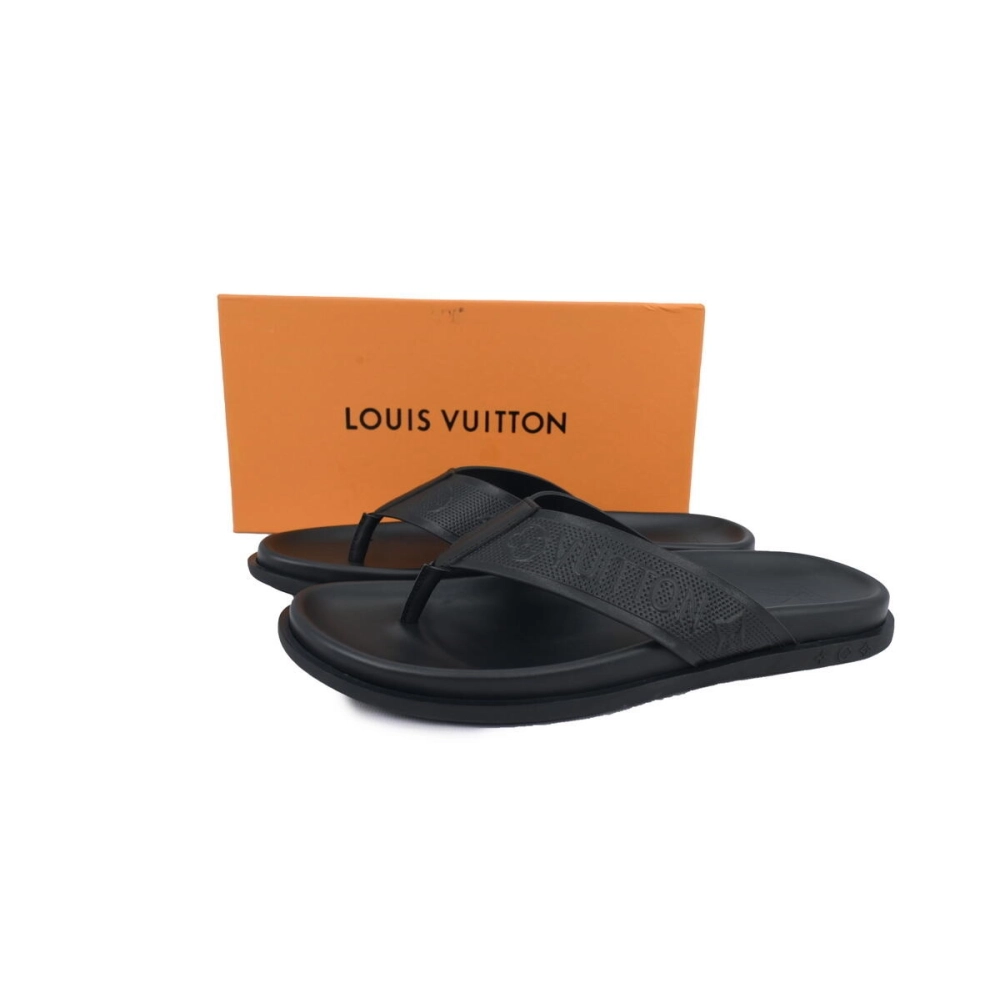 Louis Vuitton Flip Flop Sandal Full-Lettering Logo Matte Black