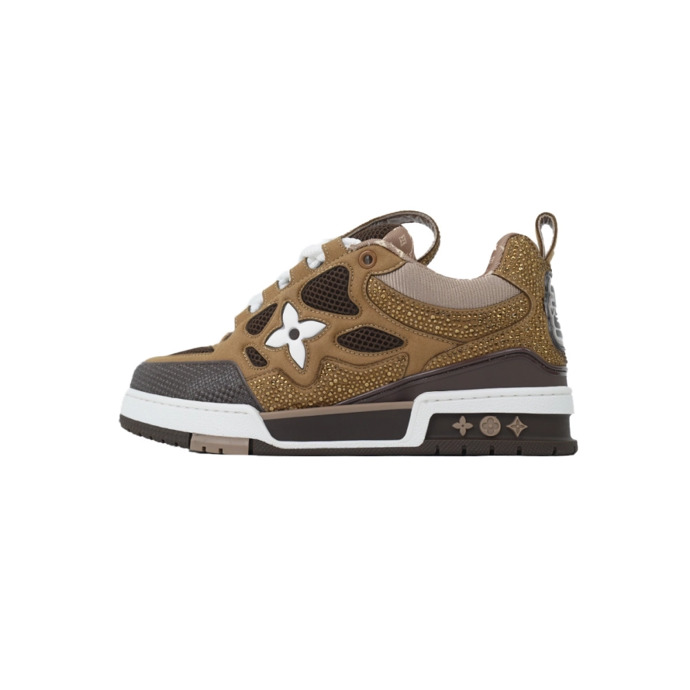 Louis Vuitton LV Skate Sneaker White Brown With Rhinestones