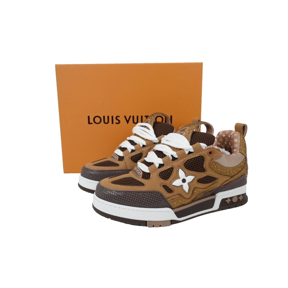 Louis Vuitton LV Skate Sneaker White Brown With Rhinestones