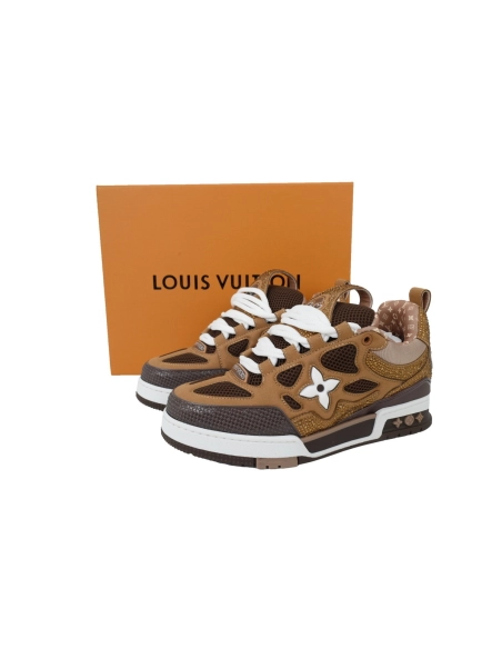 Louis Vuitton LV Skate Sneaker White Brown With Rhinestones