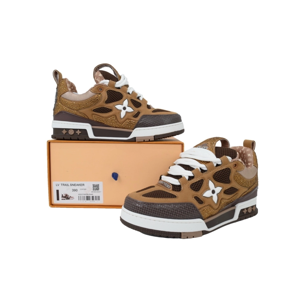 Louis Vuitton LV Skate Sneaker White Brown With Rhinestones