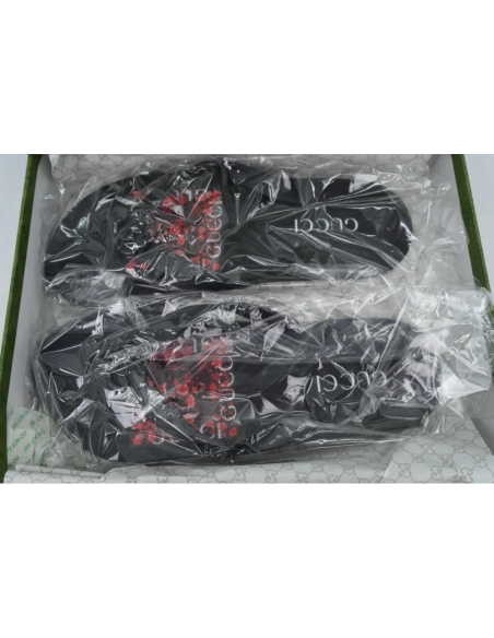 Gucci Flip Flops Red Bottom Flower Black