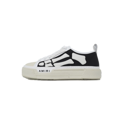 AMIRI Skel Court Low Sneakers Cotton Canvas and Buffed Leather Sneakers Black White