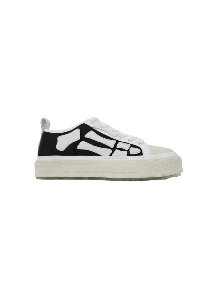 AMIRI Skel Court Low Sneakers Cotton Canvas and Buffed Leather Sneakers Black White