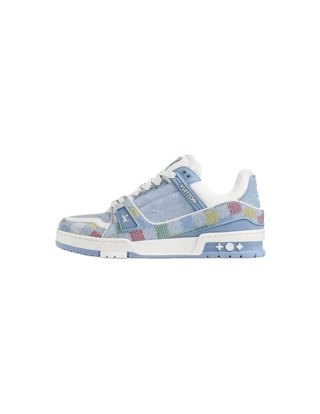 Louis Vuitton Trainer Denim Demier Multicolor Light Blue Grid 1AHCYN