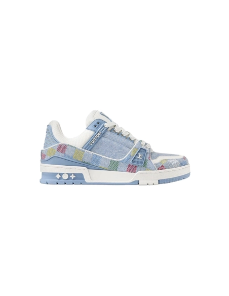 Louis Vuitton Trainer Denim Demier Multicolor Light Blue Grid 1AHCYN