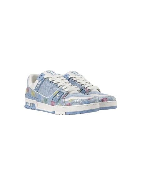 Louis Vuitton Trainer Denim Demier Multicolor Light Blue Grid 1AHCYN