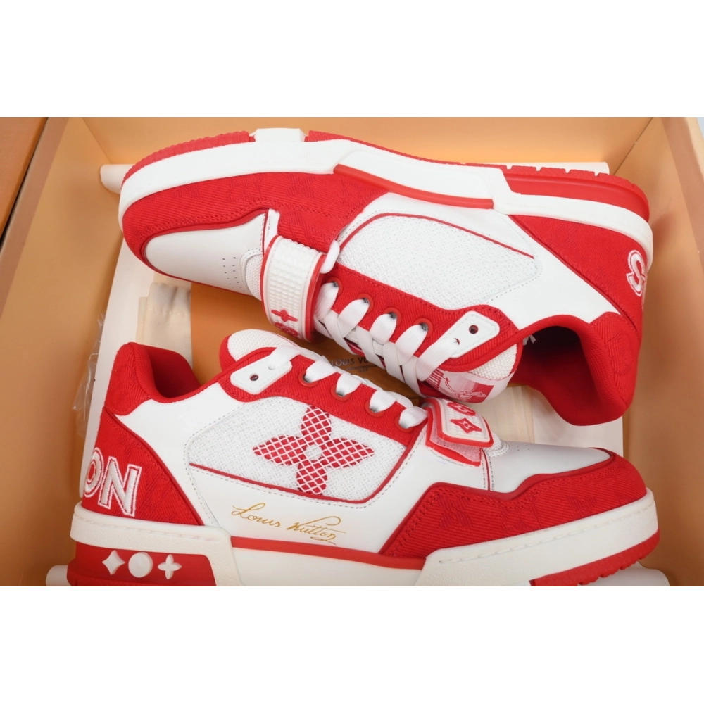 Louis Vuitton Trainer Red Monogram Denim 1ABLXI