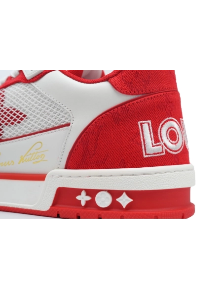 Louis Vuitton Trainer Red Monogram Denim 1ABLXI