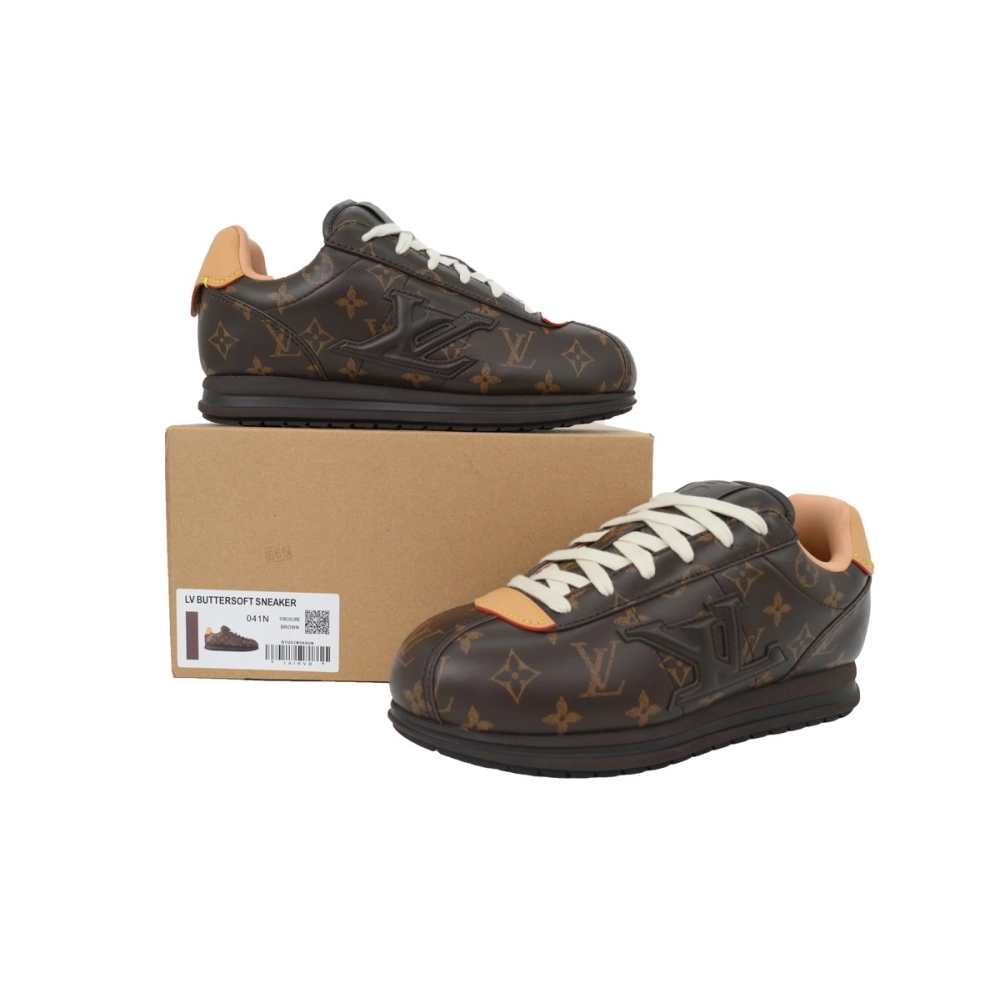 LV BUTTERSOFT Sneaker Lambskin/Plain Calf x Nigo Dark Brown Monogram Pattern
