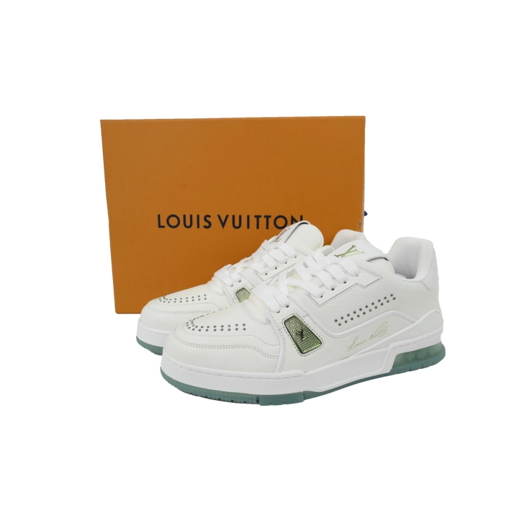 Louis Vuitton Trainer White Green Rivets