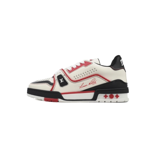 Louis Vuitton Trainer Sneaker White Red Black 1AD7JR
